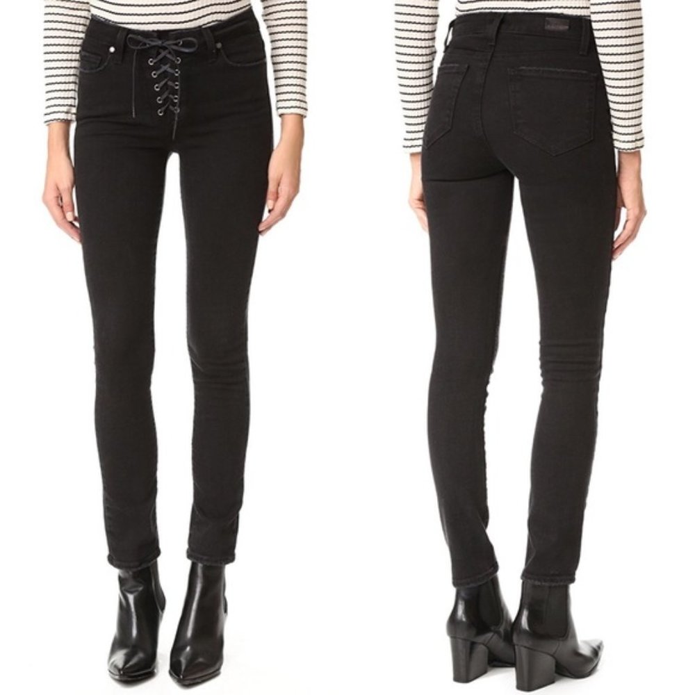 PAIGE Black Lace Up Hoxton Ankle Peg Skinny Jeans 25 Stretch Denim Festival Emo